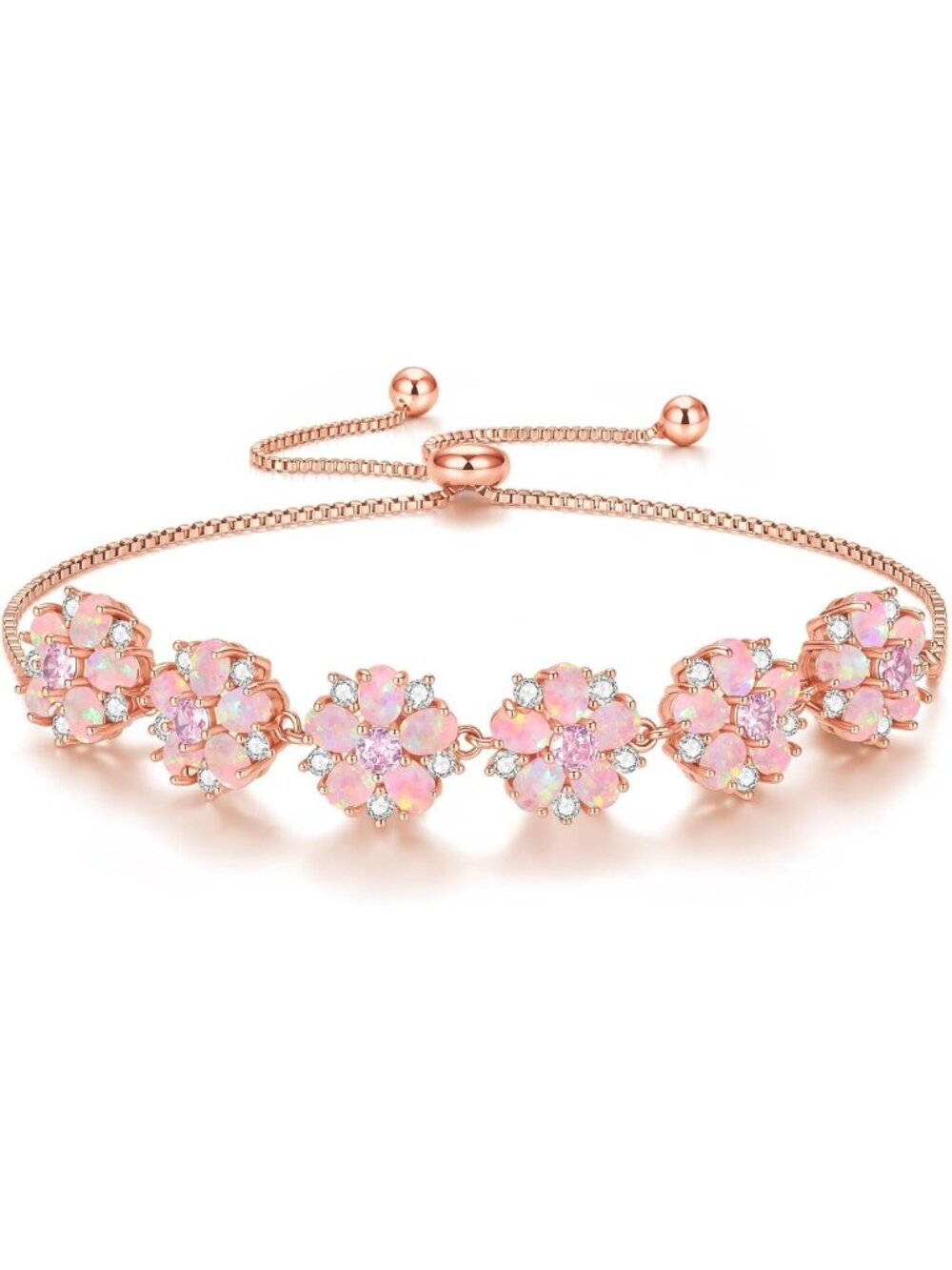 Trendy Flower Opal Tennis Bracelet for Women | Dainty CZ Diamond Adjustable Gift